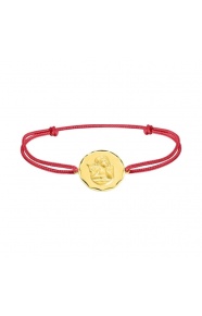 Pulsera infantil de oro amarillo de 9 Kt y cordón rojo, medalla octogonal de ángel