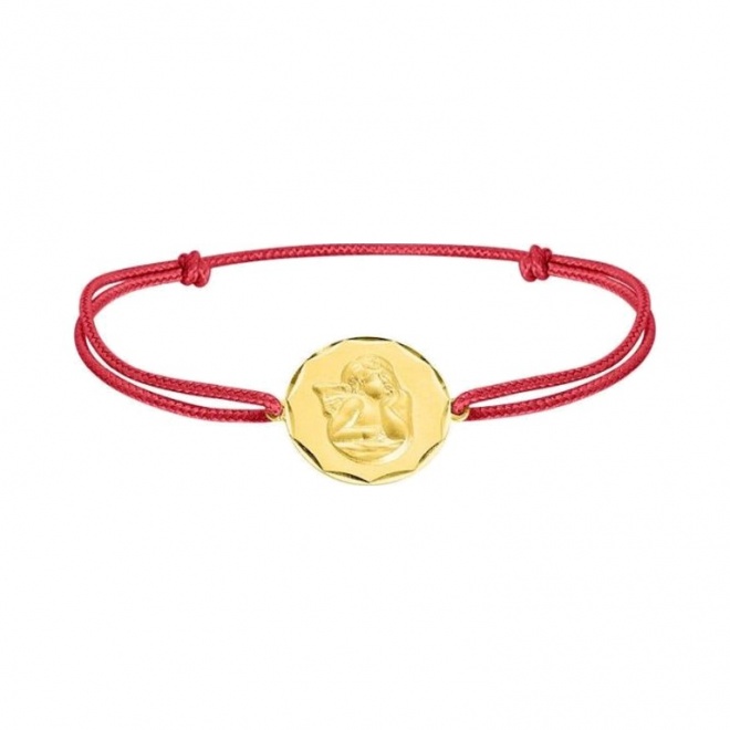 Pulsera infantil de oro amarillo de 9 Kt y cordón rojo, medalla octogonal de ángel
