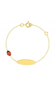 Pulsera de bebé con placa ovalada de oro amarillo de 9 Kt con esmalte, mariquita