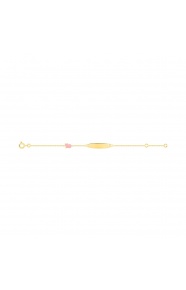 Pulsera de bebé con placa de oro amarillo de 9 Kt, cadena barbada y detalle esmaltado rosa