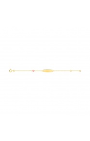 Pulsera de bebé con placa recta de oro amarillo de 9 Kt con esmalte, corazón rosa, cadena forzada