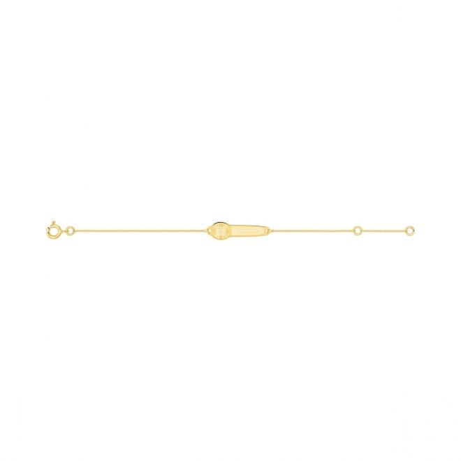 Pulsera de bebé con placa de reloj de oro amarillo de 9 Kt, cadena barbada fina