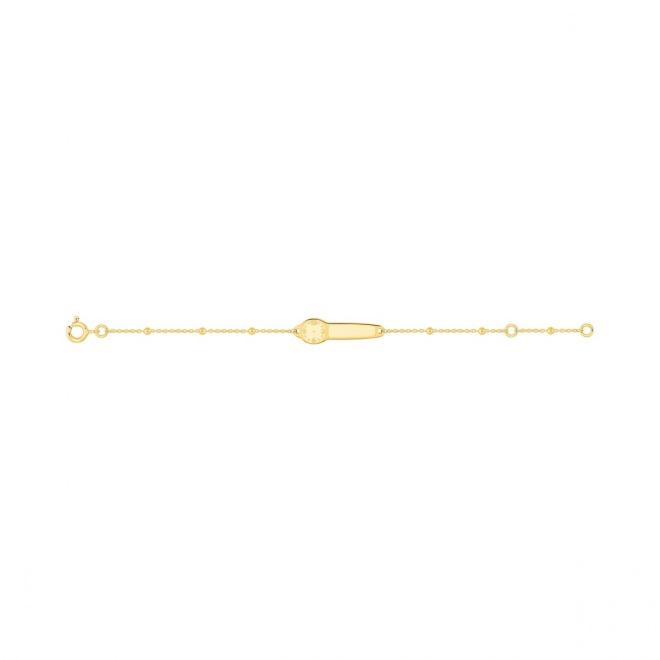 Pulsera de bebé con placa de reloj de oro amarillo de 9 Kt, cadena forzada con bolitas