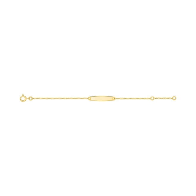 Pulsera de bebé con placa grabada de oro amarillo de 9 Kt, cadena barbada