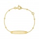 Pulsera de bebé con placa grabada de oro bicolor de 9 Kt, cadena forzada con bolitas
