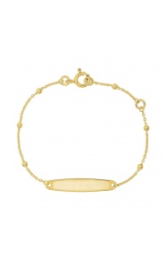 Pulsera de bebé con placa grabada de oro bicolor de 9 Kt, cadena forzada con bolitas