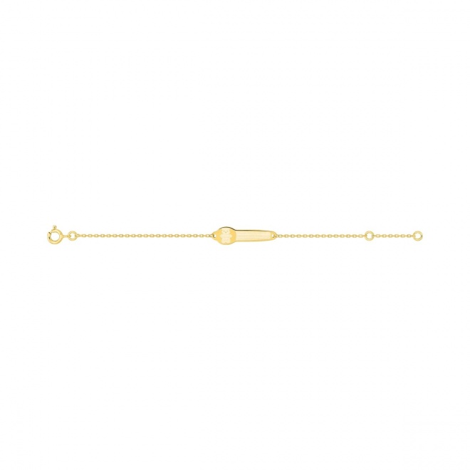 Pulsera de bebé con placa de osito de oro amarillo de 9 Kt, cadena forzada