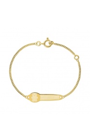 Pulsera de bebé con placa de osito de oro amarillo de 9 Kt, cadena barbada
