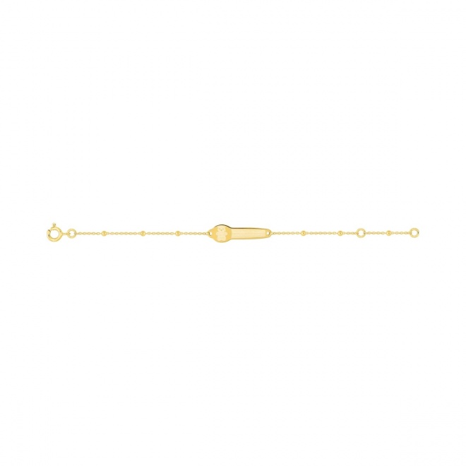 Pulsera de bebé con placa de osito de oro amarillo de 9 Kt, cadena forzada con bolitas