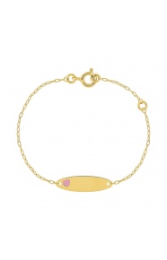 Pulsera de bebé con placa ovalada de oro amarillo de 9 Kt con esmalte, corazón rosa