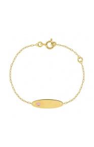 Pulsera de bebé con placa ovalada de oro amarillo de 9 Kt con esmalte, estrella rosa