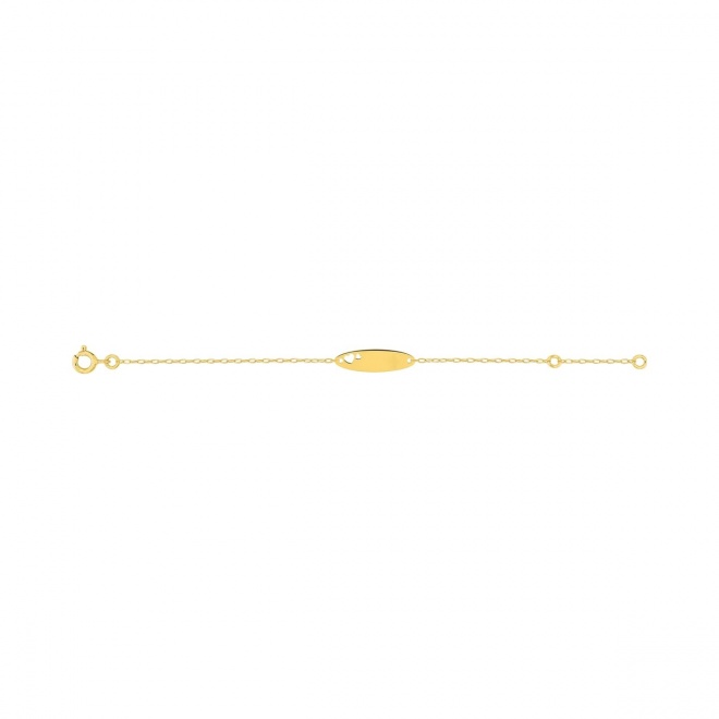 Pulsera de bebé con placa ovalada de oro amarillo de 9 Kt, corazones calados