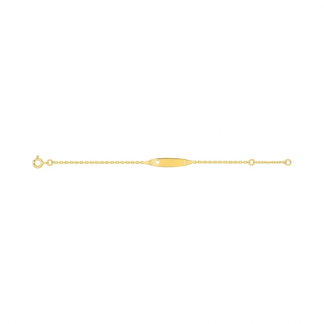 Pulsera de bebé con placa recta de oro amarillo de 9 Kt, corazón calado