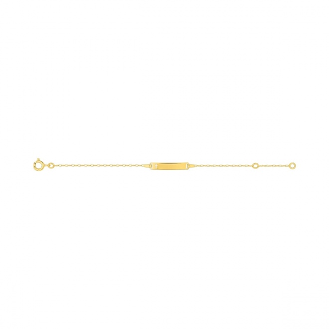Pulsera de bebé con placa recta de oro amarillo de 9 Kt, cruz calada, cadena fina