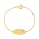 Pulsera de bebé con placa ovalada de oro amarillo de 9 Kt con esmalte, mariposa rosa