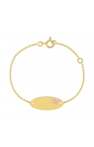 Pulsera de bebé con placa ovalada de oro amarillo de 9 Kt con esmalte, mariposa rosa