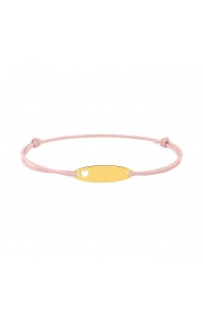 Pulsera de bebé de oro amarillo de 9 Kt y cordón rosa, placa con corazón calado