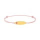 Pulsera de bebé de oro amarillo de 9 Kt y cordón rosa, placa con corazón esmaltado