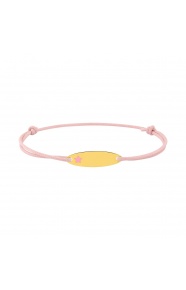 Pulsera de bebé de oro amarillo de 9 Kt y cordón rosa, placa con estrella esmaltada