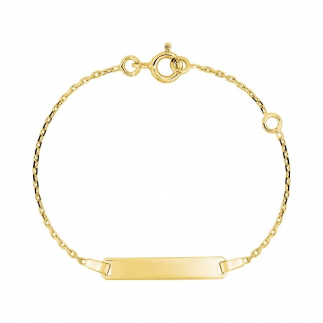 Pulsera de bebé con placa recta de oro amarillo de 9 Kt, cadena forzada diamantada