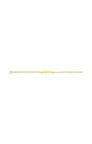 Pulsera infantil con placa recta de oro amarillo de 9 Kt, cadena marinera 3+1