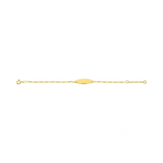 Pulsera infantil con placa redondeada de oro amarillo de 9 Kt, cadena cartier torzada