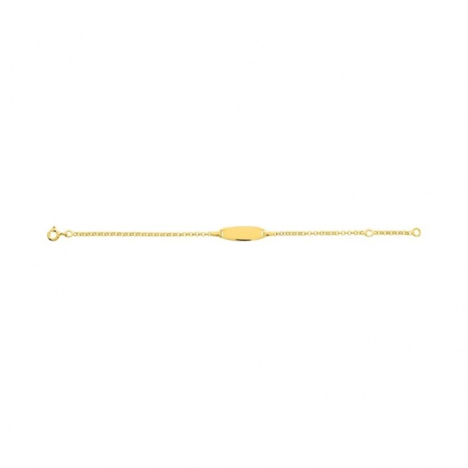 Pulsera infantil con placa redondeada de oro amarillo de 9 Kt, cadena rolo