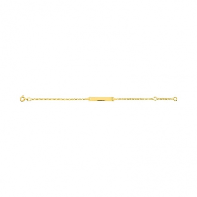 Pulsera infantil con placa recta de oro amarillo de 9 Kt, cadena rolo