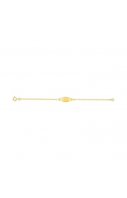 Pulsera infantil con placa redondeada de oro amarillo de 9 Kt, cadena forzada fina