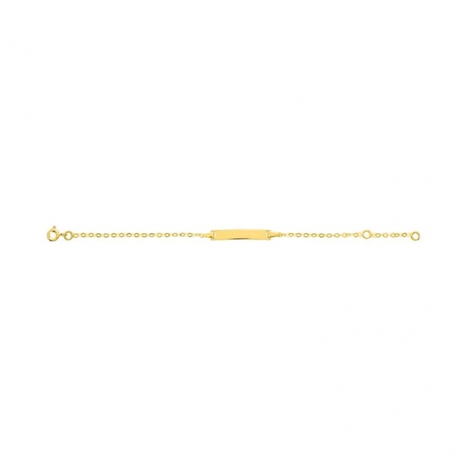 Pulsera infantil con placa recta de oro amarillo de 9 Kt, cadena forzada fina