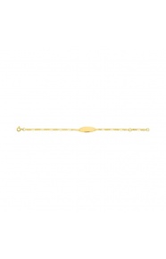 Pulsera infantil con placa redondeada de oro amarillo de 9 Kt, cadena cartier barbada