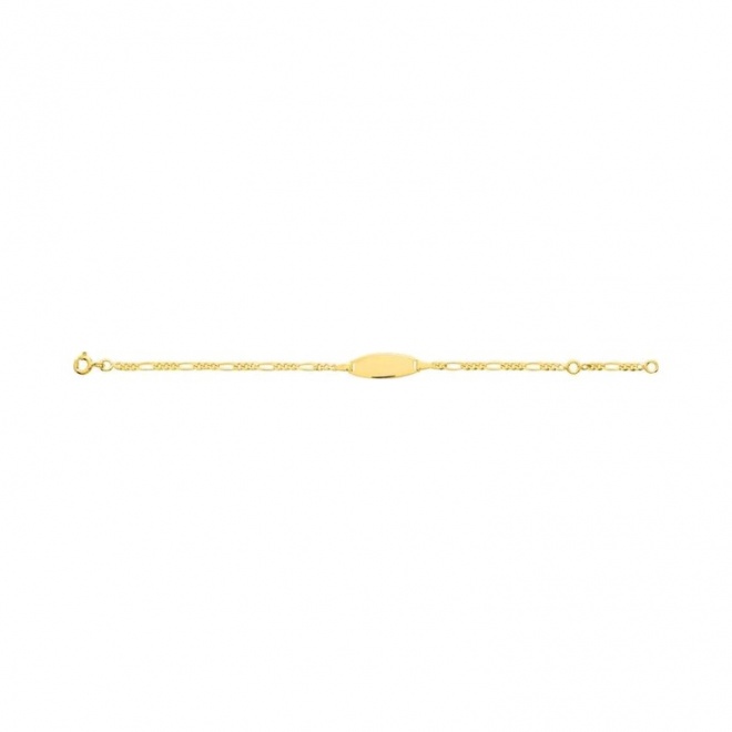 Pulsera infantil con placa redondeada de oro amarillo de 9 Kt, cadena cartier barbada