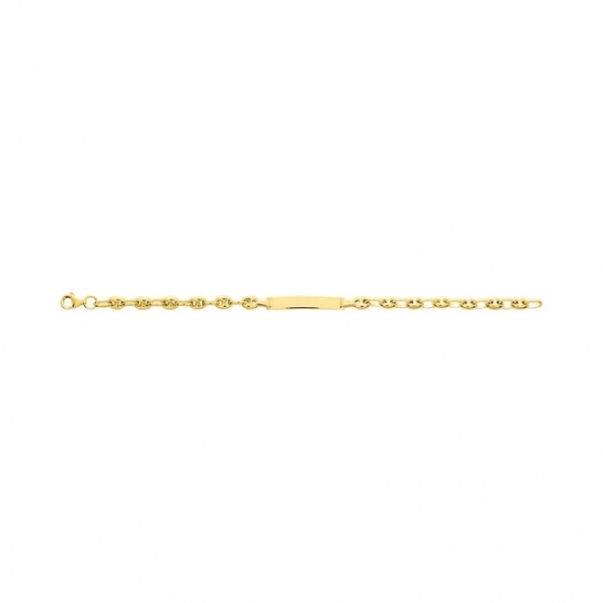 Pulsera infantil con placa recta de oro amarillo de 9 Kt, cadena grano de café gruesa