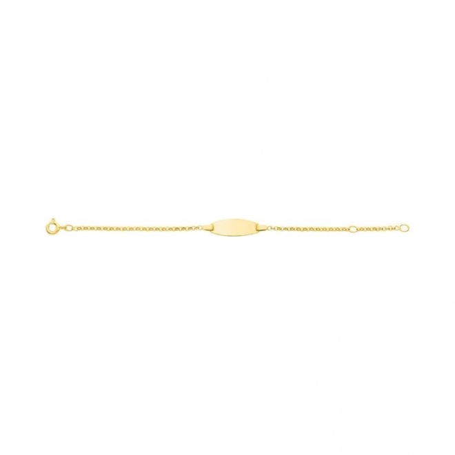 Pulsera de bebé con placa redondeada de oro amarillo de 9 Kt, cadena forzada