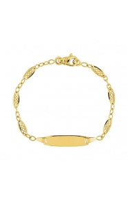 Pulsera infantil con placa redondeada de oro amarillo de 9 Kt, cadena de filigrana