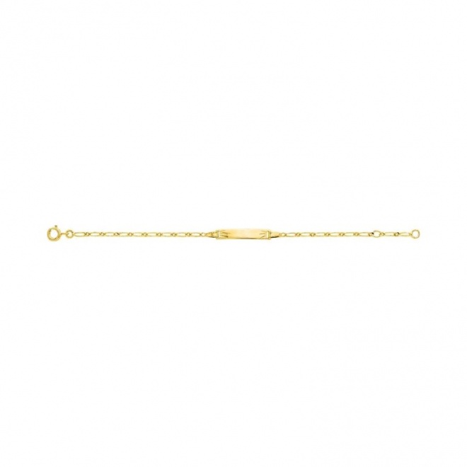 Pulsera infantil con placa con rayos tallados de oro amarillo de 9 Kt, cadena cartier