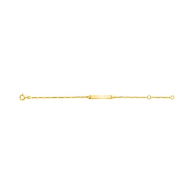 Pulsera infantil con placa recta de oro amarillo de 9 Kt, cadena barbada fina