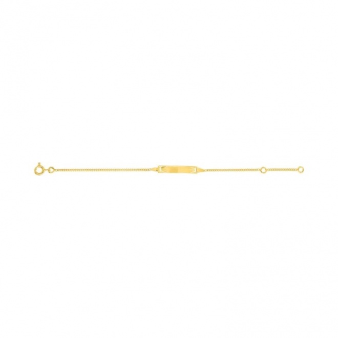 Pulsera infantil con placa con rayos tallados de oro amarillo de 9 Kt, cadena barbada fina