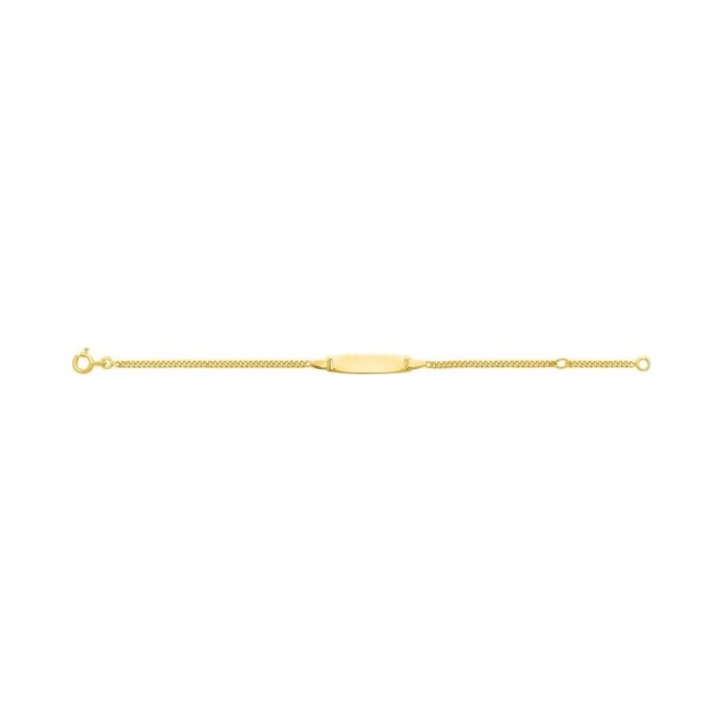 Pulsera infantil con placa redondeada de oro amarillo de 9 Kt, cadena barbada
