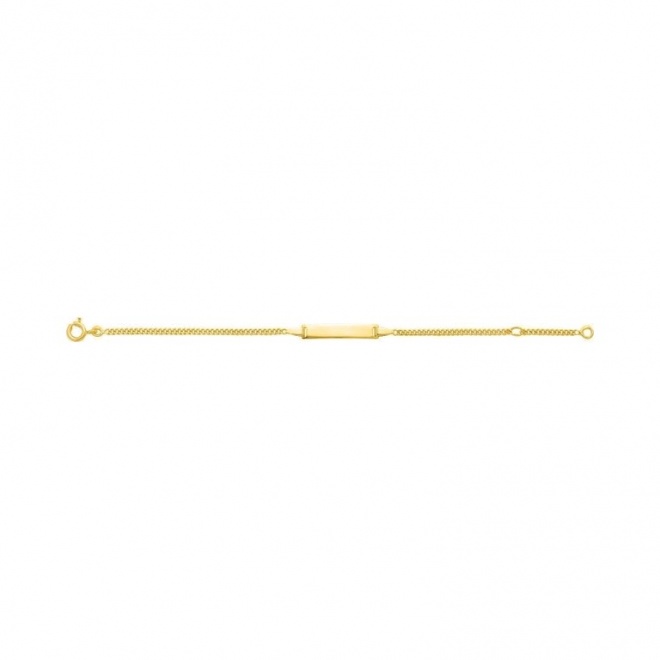 Pulsera infantil con placa recta de oro amarillo de 9 Kt, cadena barbada