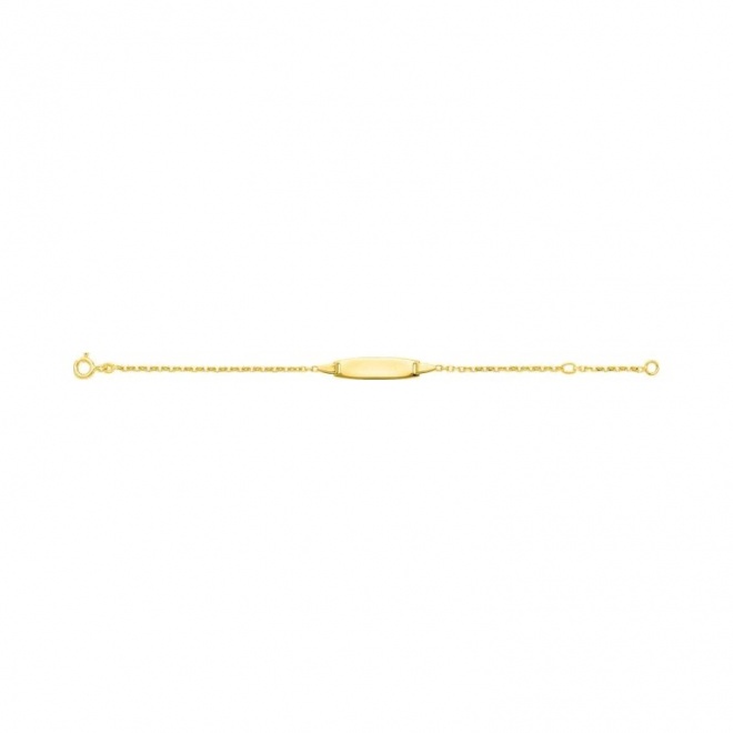 Pulsera infantil con placa redondeada de oro amarillo de 9 Kt, cadena forzada diamantada