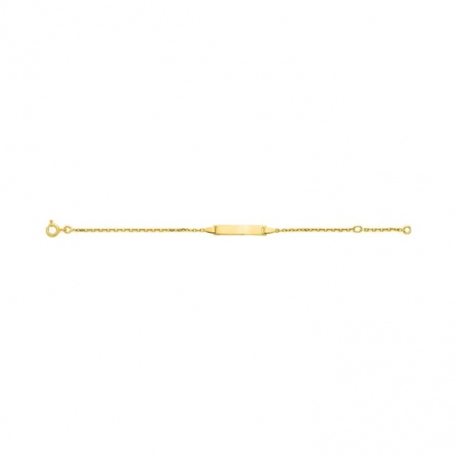 Pulsera infantil con placa recta de oro amarillo de 9 Kt, cadena forzada diamantada
