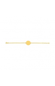 Pulsera infantil con placa redonda de oro amarillo de 9 Kt, cadena forzada gruesa