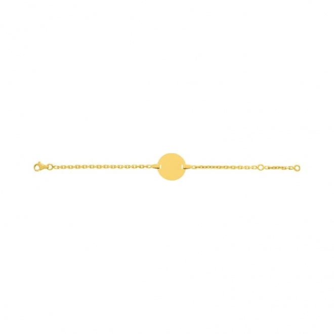 Pulsera infantil con placa redonda de oro amarillo de 9 Kt, cadena forzada gruesa