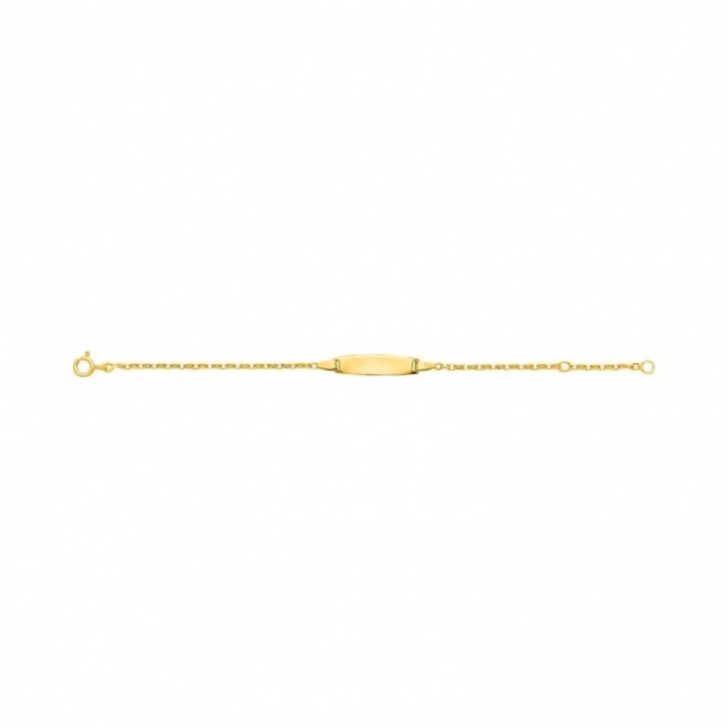 Pulsera infantil con placa redondeada de oro amarillo de 9 Kt, cadena forzada plana