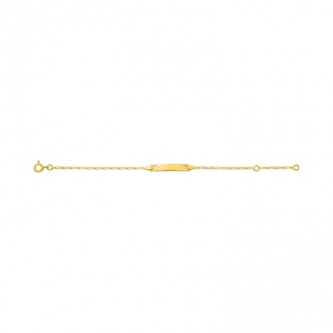 Pulsera infantil con placa con rayos tallados de oro amarillo de 9 Kt, cadena cartier larga