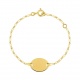 Pulsera infantil con placa redonda de oro amarillo de 9 Kt, cadena cartier larga