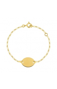 Pulsera infantil con placa redonda de oro amarillo de 9 Kt, cadena cartier larga
