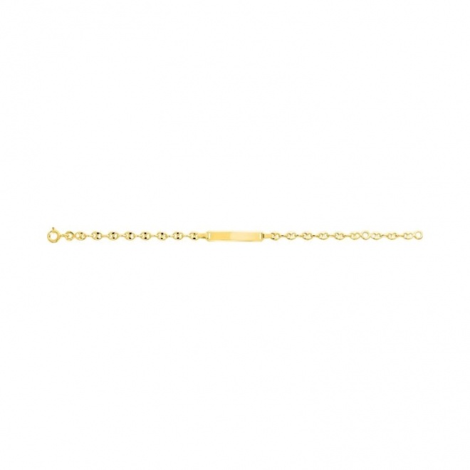 Pulsera infantil con placa recta de oro amarillo de 9 Kt, cadena grano de café