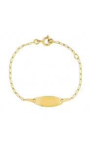 Pulsera de bebé con placa ovalada de oro amarillo de 9 Kt, cadena de eslabón alargado